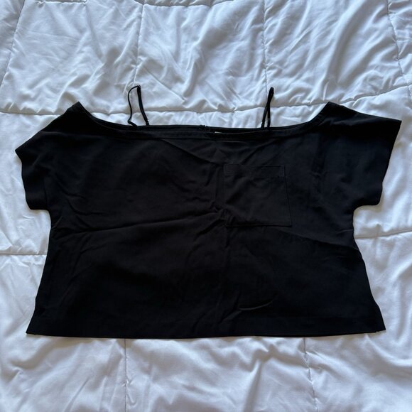 T Alexander Wang Womens Size 8 Adjustable Cold Off Shoulder Cropped Shirt Black - Picture 1 of 10